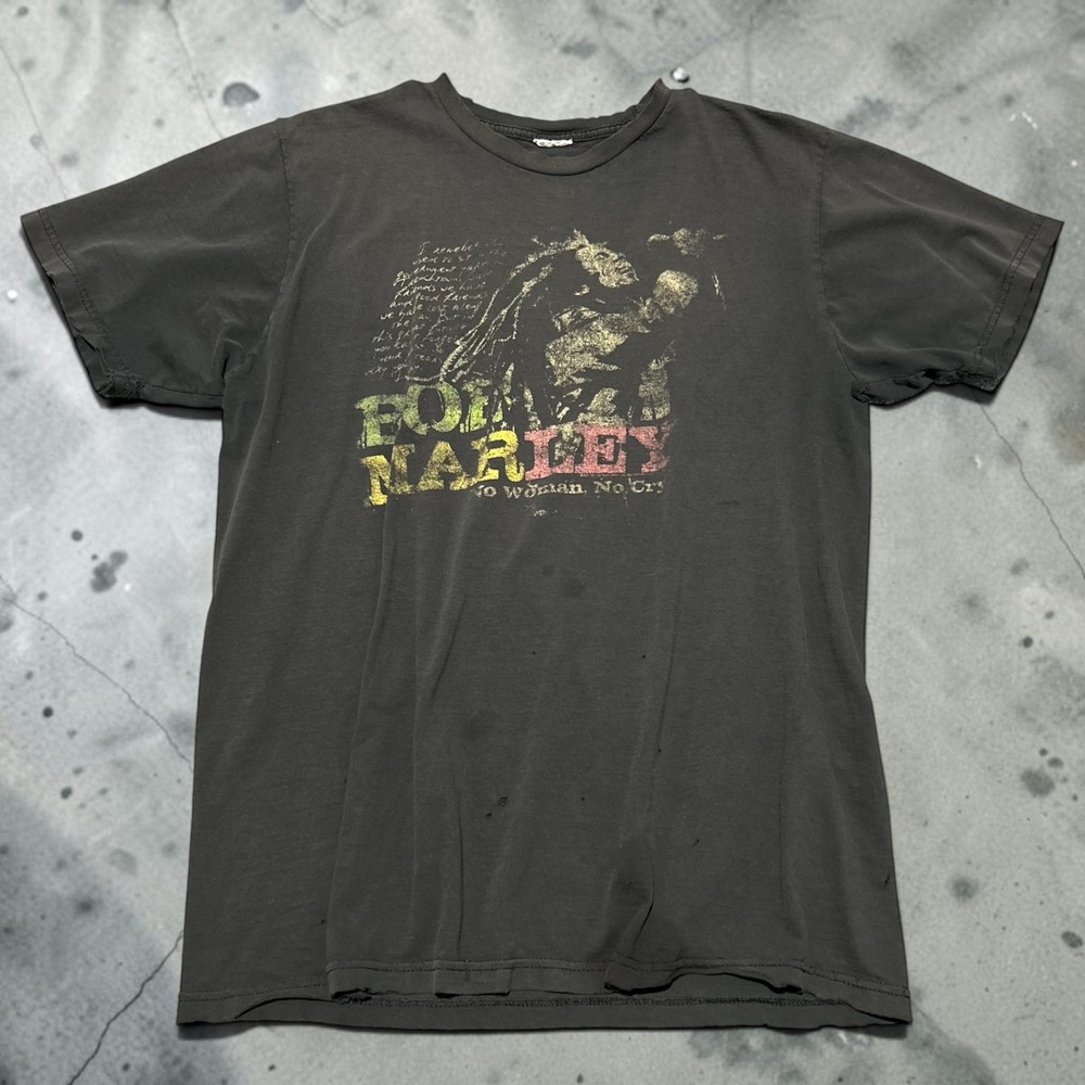 Vintage 2002 Bob Marley No Woman No Cry Graphic T-Shirt Black Size Large Y2K